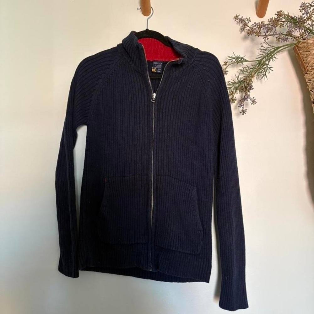 Nautica Navy zippered Ribbed Sweater M